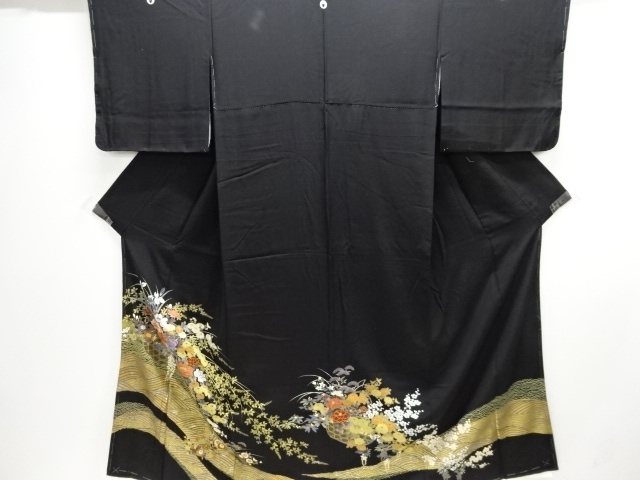 JAPANESE KIMONO / TOMESODE / EMBROIDERY / FLOWER BASKET